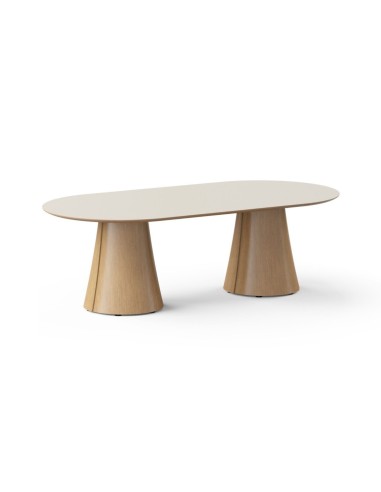 Table de réunion ovale BOTANY avec deux piètements en bois pour 8 personnes.