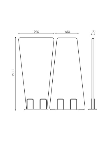 Plan dimensions cloison acoustique Selva Free SV SC800T hauteur 1600 mm largeur haut 790 mm largeur bas 410