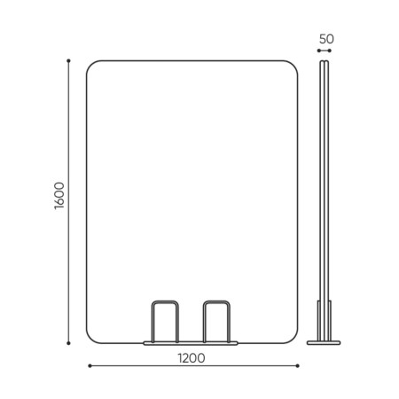 Plan dimensions cloison acoustique Selva largeur 1200 mm hauteur 1600 mm épaisseur 50 mm.