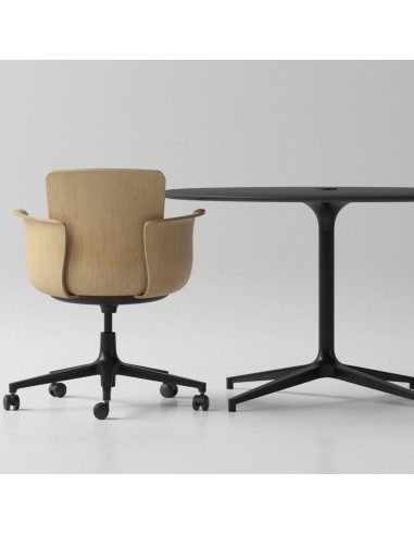 Table ronde professionnelle configurable BOTANY avec pied central en métal.