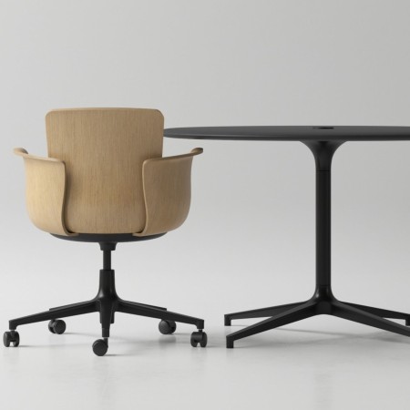 Table ronde professionnelle configurable BOTANY avec pied central en métal.