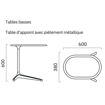 Dimensions de la table d'appoint ovale BOTANY.
