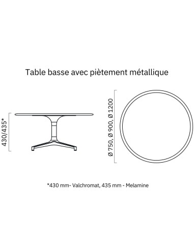 Dimensions de la table basse BOTANY en métal.