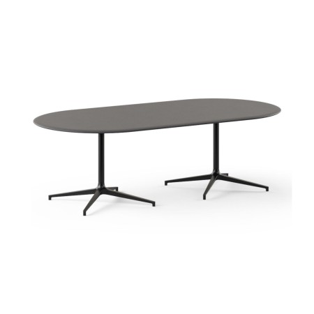Table de réunion oblongue BOTANY 8 places avec plateau gris et deux piètements métalliques noirs.