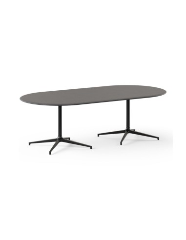 Table de réunion oblongue BOTANY 8 places avec plateau gris et deux piètements métalliques noirs.