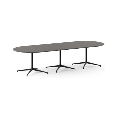 Grande table de réunion oblongue BOTANY 320 x 120 cm avec trois piètements métalliques noirs.