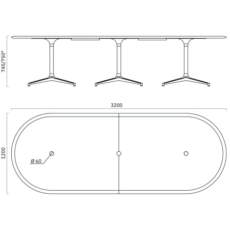 Dimensions de  la table BOTANY 10 places en métal.