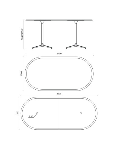 Dimensions de la table haute de réunion BOTANY métal 8 personnes.