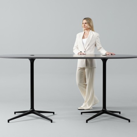 Table de réunion haute professionnelle oblongue 8 places design BOTANY épuré.