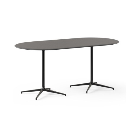 Table haute de réunion oblongue BOTANY 8 places avec plateau gris et deux piètements métalliques noirs.