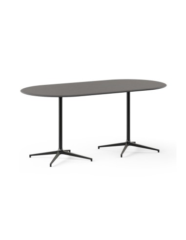 Table haute de réunion oblongue BOTANY 8 places avec plateau gris et deux piètements métalliques noirs.