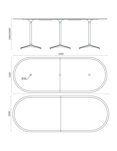 Dimensions de la table haute 10 places BOTANY métal.