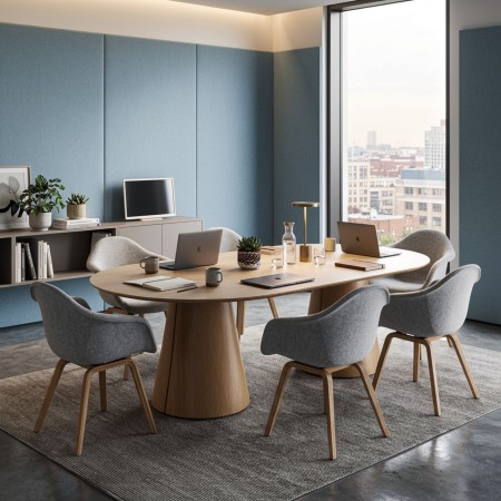 Table de réunion ovale BOTANY avec deux piètements en bois pour 8 personnes. 2