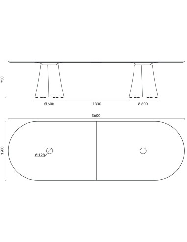 Dimensions de la table de réunion 12 personnes BOTANY.