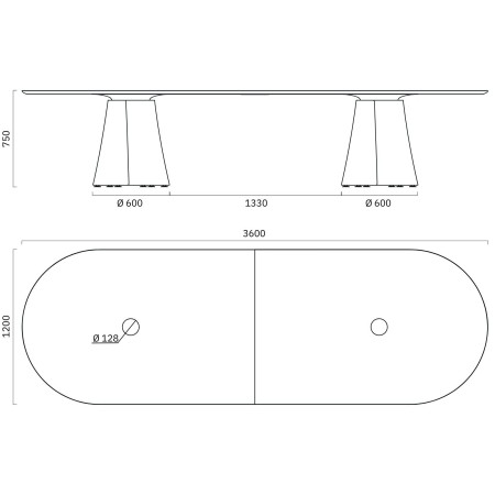 Dimensions de la table de réunion 12 personnes BOTANY.