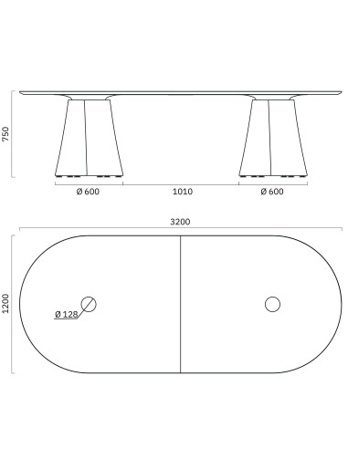 Dimensions de la table de conférence BOTANY 10 places.