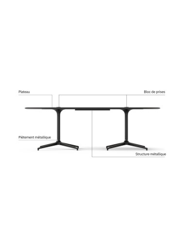 Détails de la table de réunion BOTANY en métal avec 2 pieds en étoile.