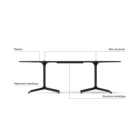 Détails de la table de réunion BOTANY en métal avec 2 pieds en étoile.