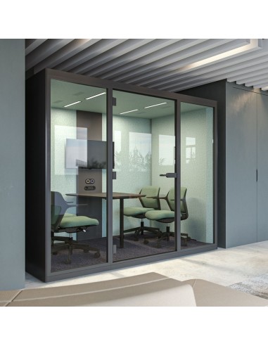 Cabine de réunion acoustique SONUS taille L pour réunion confidentielle dans un open space à Zürich.