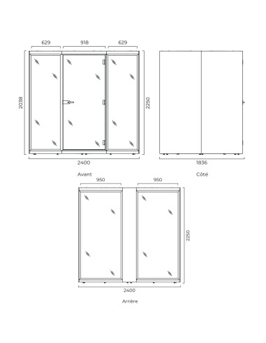 Dimensions de la cabine acoustique  SONUS L extérieur.