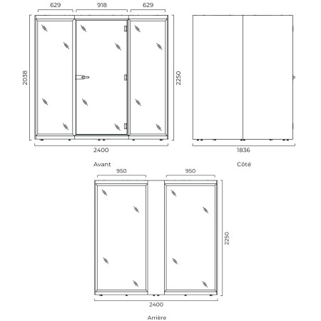 Dimensions de la cabine acoustique  SONUS L extérieur.