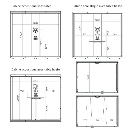 Dimensions de la cabine acoustique SONUS L intérieur.