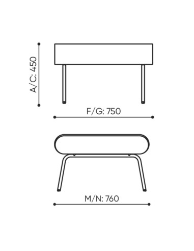 Dimensions du pouf LINJE 1 place.