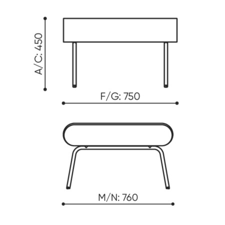 Dimensions du pouf LINJE 1 place.
