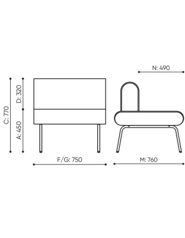 Dimensions du fauteuil d'accueil individuel LINJE.