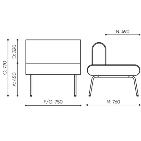 Dimensions du fauteuil d'accueil individuel LINJE.