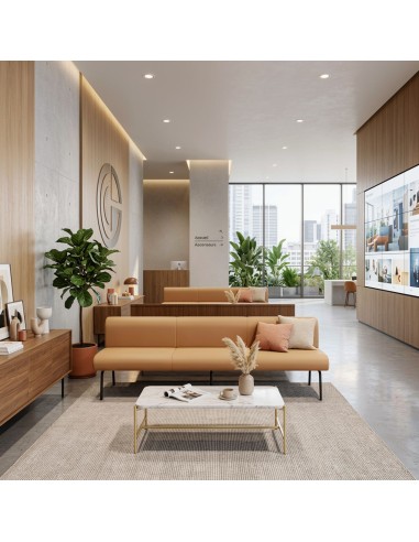 Canapé LINJE LE 403 installé dans un grand espace d'accueil professionnel à Genève.