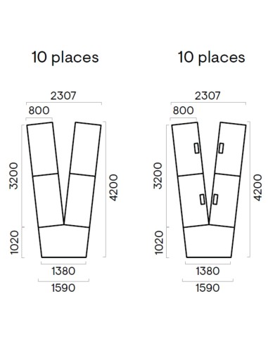 Plan coté et dimensions de la table de réunion 10 places - Nova U