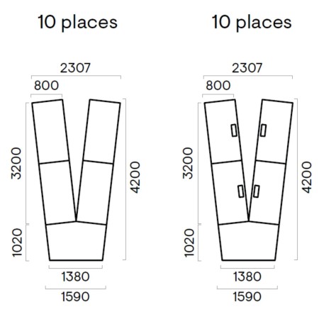 Plan coté et dimensions de la table de réunion 10 places - Nova U