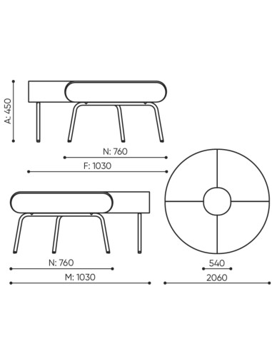 Dimensions du module arrondi LINJE 901 OUT.
