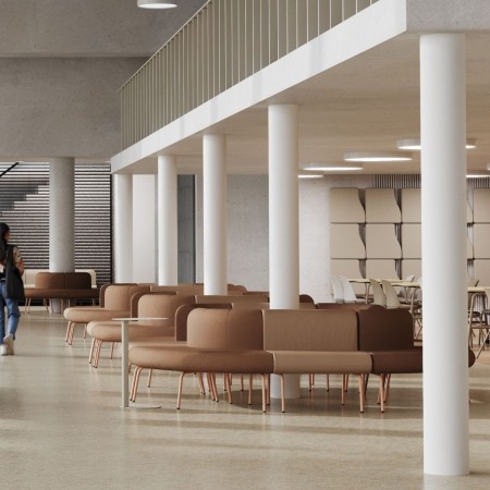 Canapé modulaire arrondi en ovale LINJE dans un espace partagé professionnel à Berne.