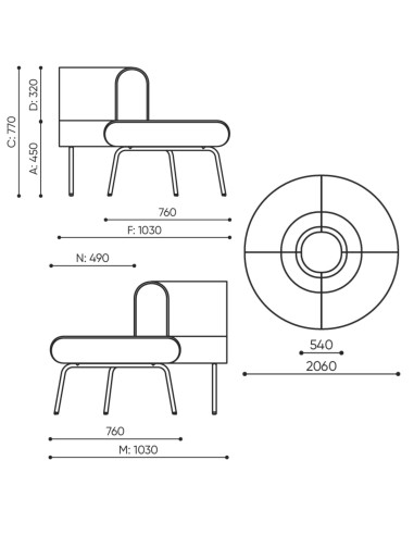 Dimensions du module de canapé LINJE coin extérieur avec dossier 901 IN.