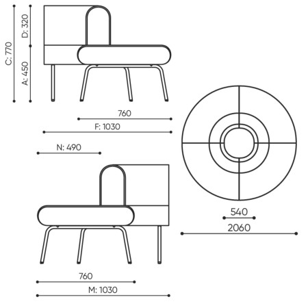 Dimensions du module de canapé LINJE coin extérieur avec dossier 901 IN.