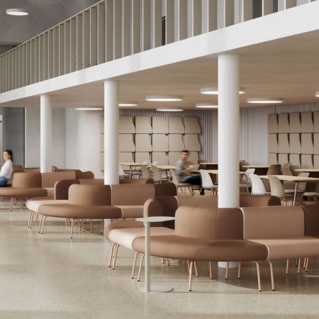 Espace d'étude à Sion avec canapés modulaires bruns design LINJE.