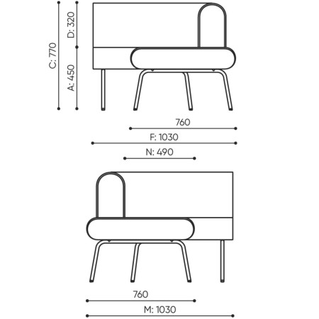 Dimensions du module canapé d’angle courbe LINJE LE 901 OUT.