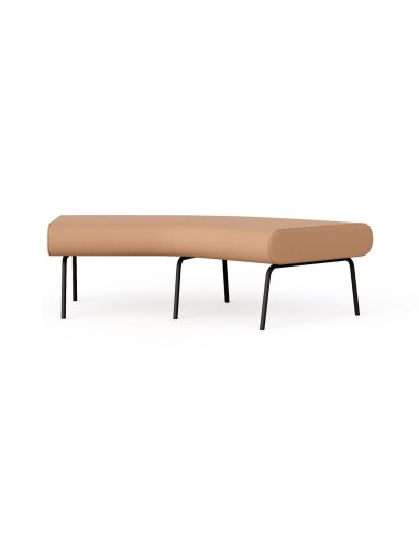Banquette modulaire courbe sans dossier LINJE LE 45 avec piètement métallique noir.