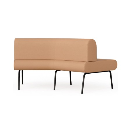 Banquette modulaire courbe LINJE LE 45 IN avec dossier intérieur et pieds métalliques.