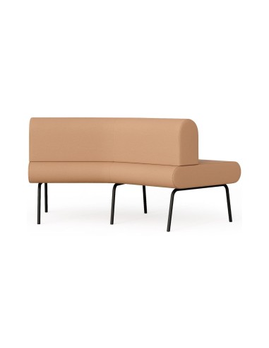 Banquette modulaire courbe LINJE LE 45 IN avec dossier intérieur et pieds métalliques.