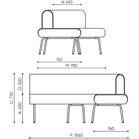 Dimensions du canapé modulaire LE45 OUT.