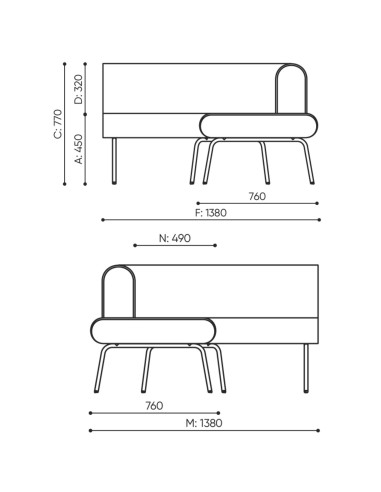 Dimensions du module canapé modulaire LINJE LE90 OUT.