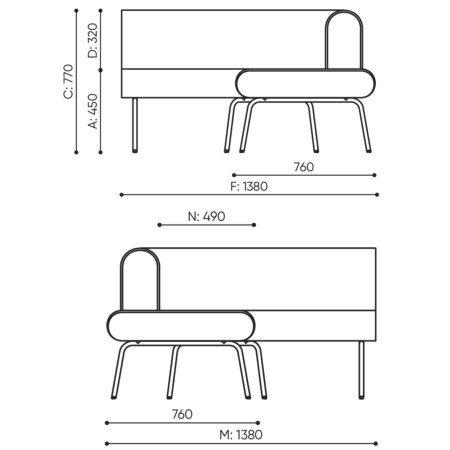 Dimensions du module canapé modulaire LINJE LE90 OUT.
