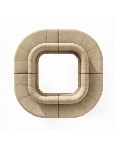 Banquette modulable LINJE beige en configuration fermée arrondie, vue de dessus.