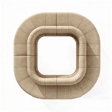 Banquette modulable LINJE beige en configuration fermée arrondie, vue de dessus.