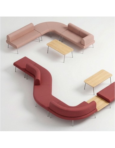 Canapé modulaires colorés LINJE avec dossier et courbes pour espace d'accueil.