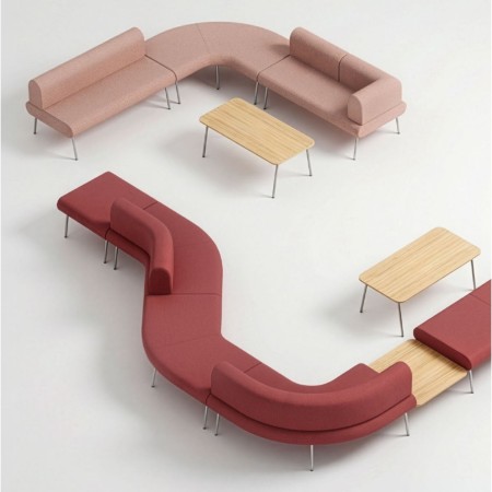 Canapé modulaires colorés LINJE avec dossier et courbes pour espace d'accueil.