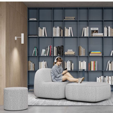 Espace de lecture avec mobilier lounge Jelly assises confortables grises à Sion.